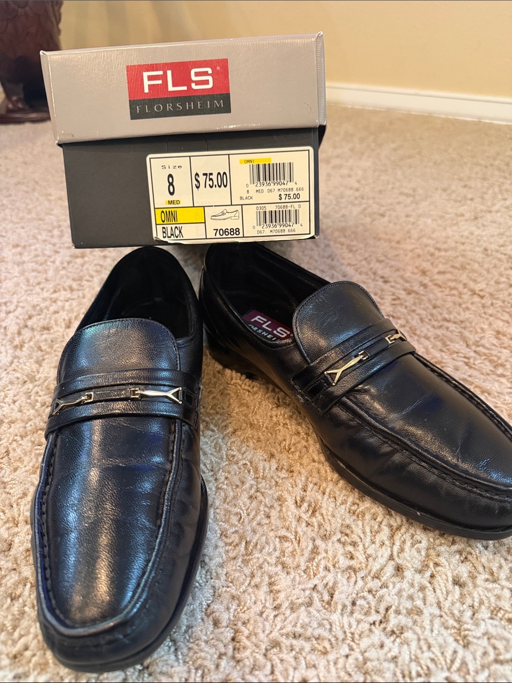 Florsheim Black Leather Slip-On Loafers with Metal Bit